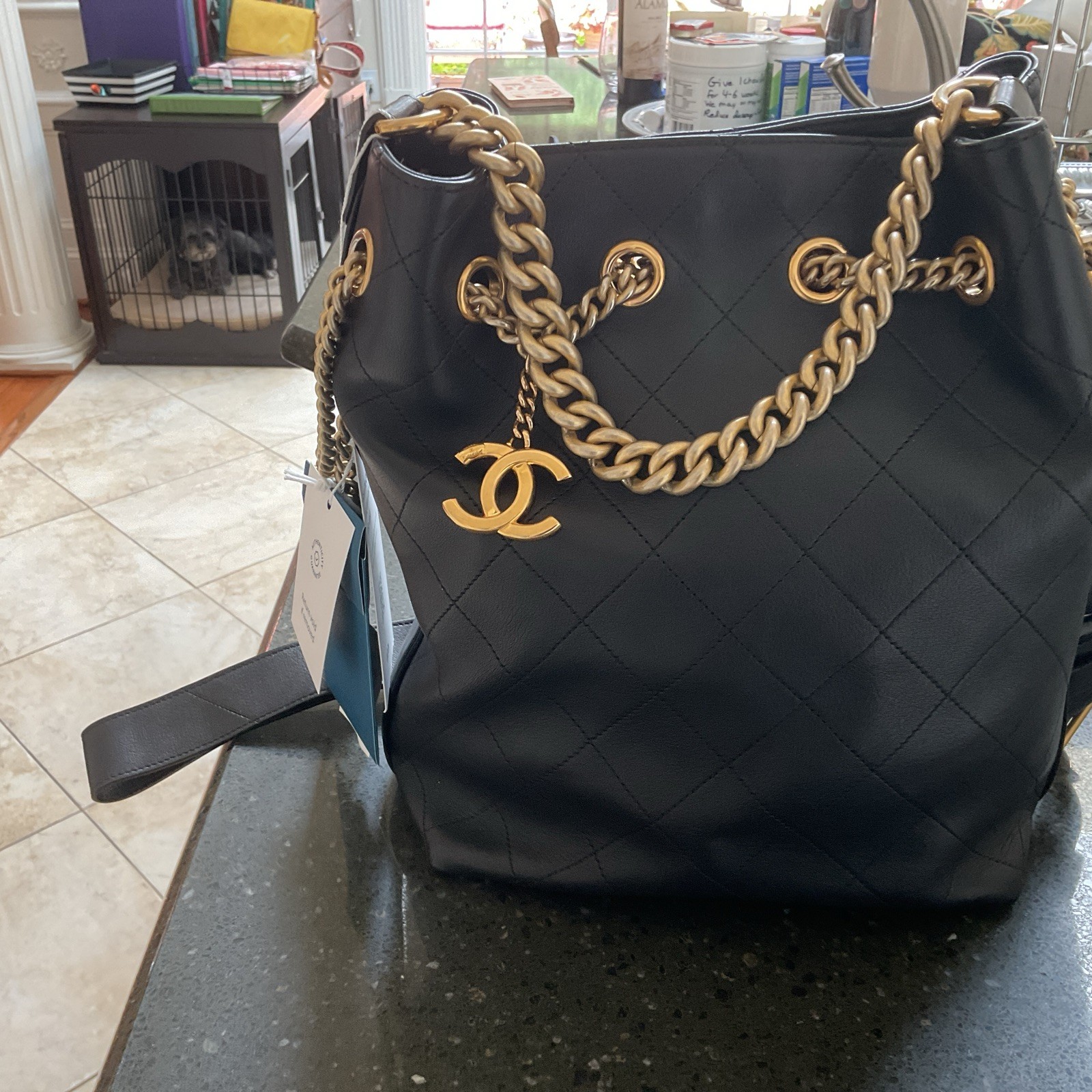 Chanel Cowhide Hobo Shoulder Bag Excellent Condition Approx.10x8x5”,Black