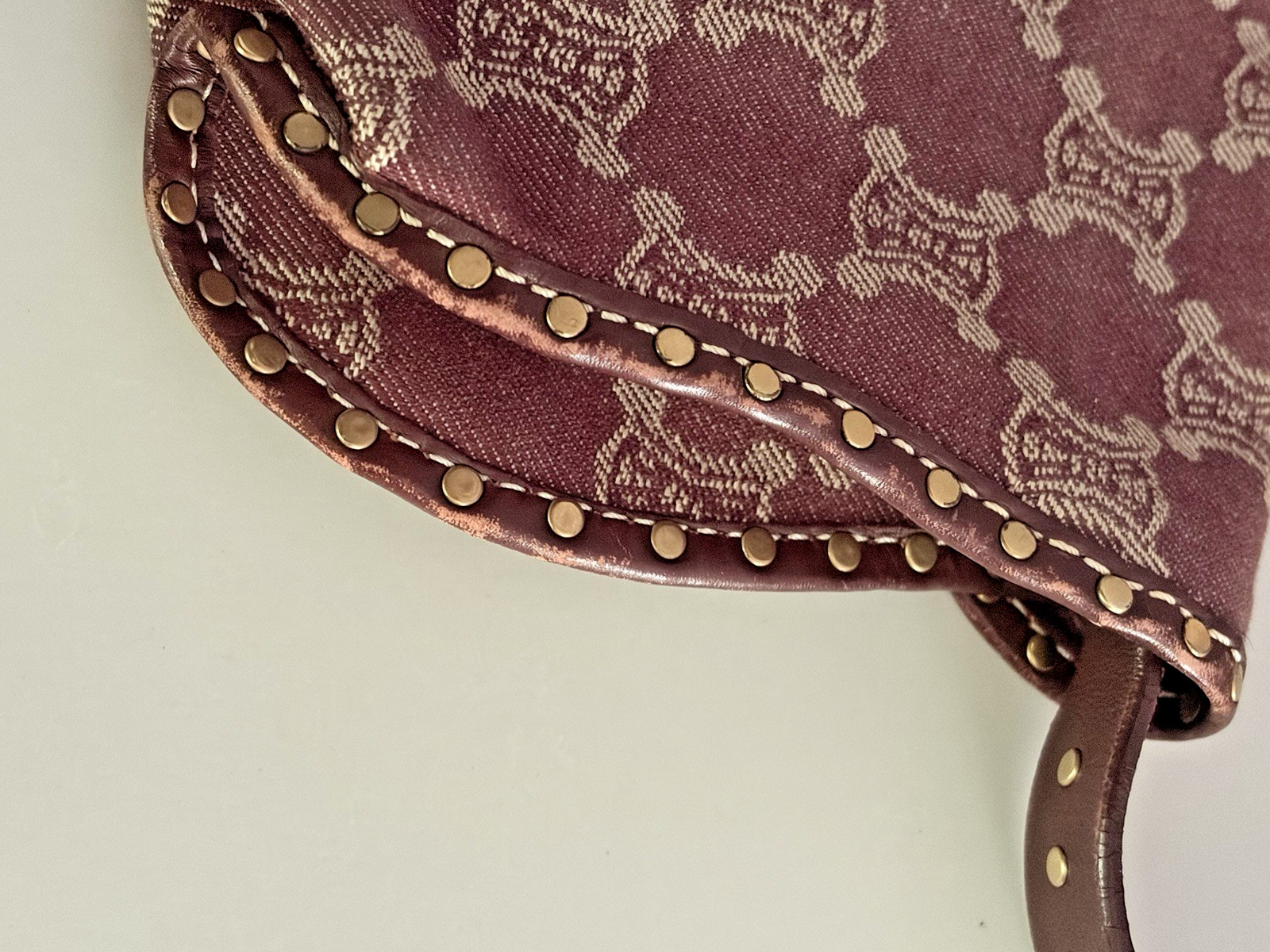 Celine Poulbot Triomphe Denim Studded Shoulder Bag Bordeaux Vintage Macadam Y2K