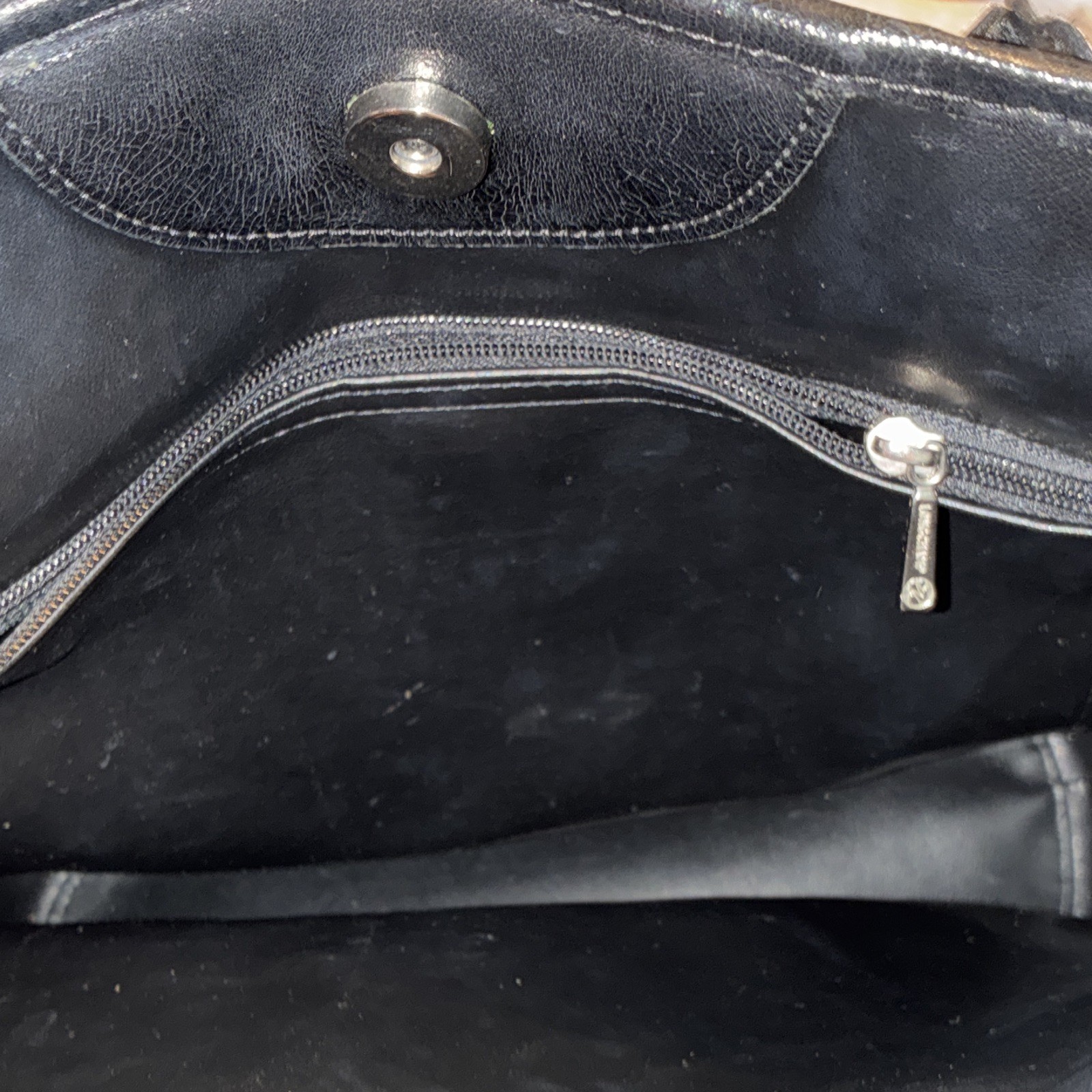 Longchamp Black Tote Shoulder Bag, Zip/Snap, Pockets, Lined, Silver