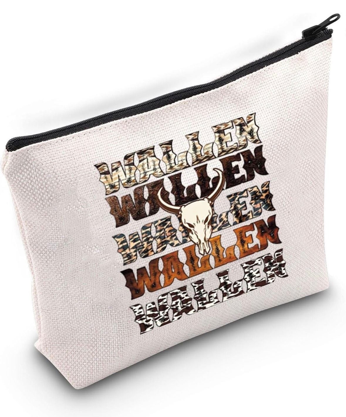 Morgan Wallen Western Cow Skull Print Canvas Cosmetic Pouch