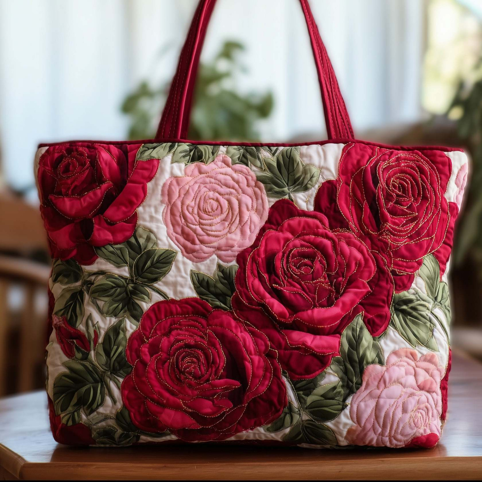 Personalized Red Roses Florist Gardener Flowers Lovers Quilted Tote Bag Gift