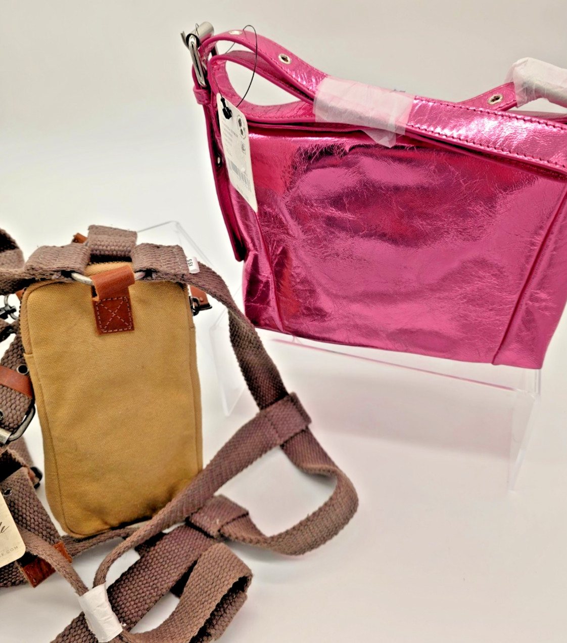 Free People Canvas Harness Bag + Metallic Pink Free People Crby Bag Bundle NWT