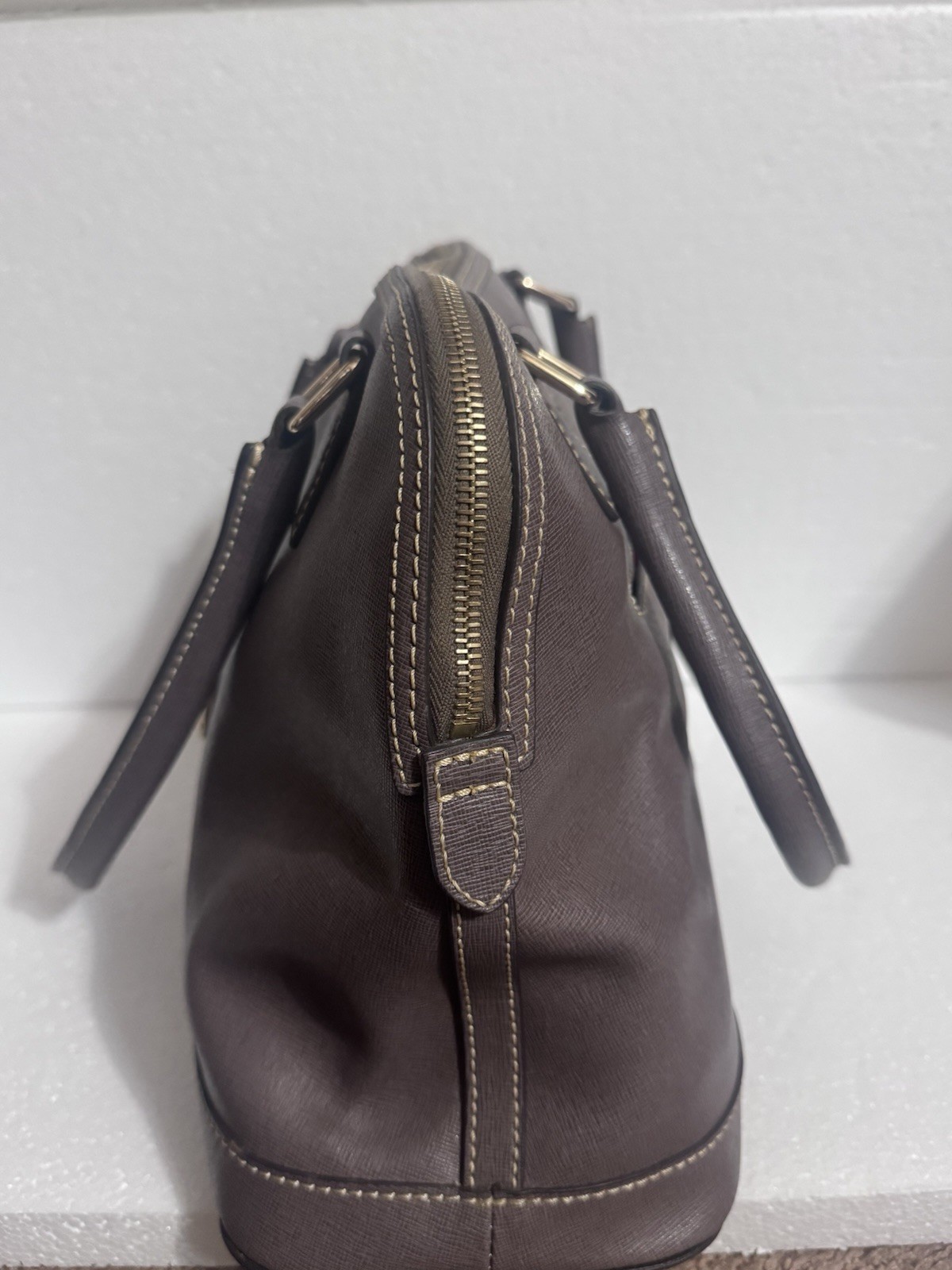 Dooney & Bourke Elephant Grey Satchel Top Handle Zip Bag Red Interior