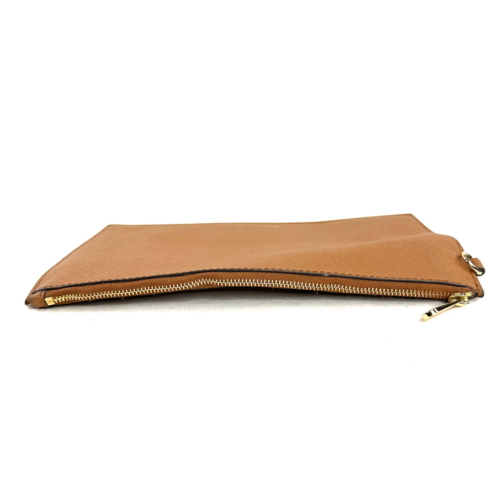 Michael Kors Brown Saffiano Leather Large Pouch Clutch Purse Wallet Brass