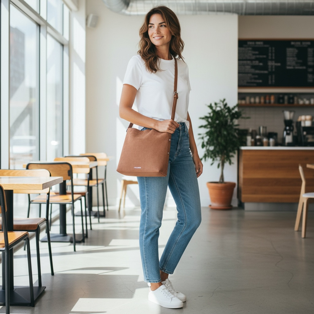 Steve Madden Soft Caramel Suede BRIZZO Bucket Bag with Silver-Toned Hardware