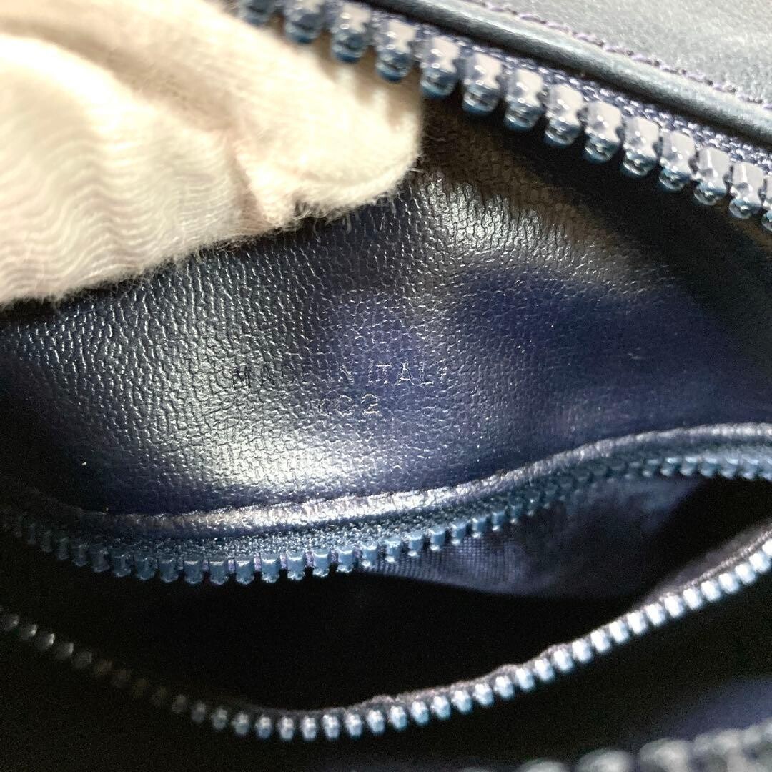 CELINE Quilted Leather Shoulder Bag Triomphe Macadam Dark Blue Gold Auth
