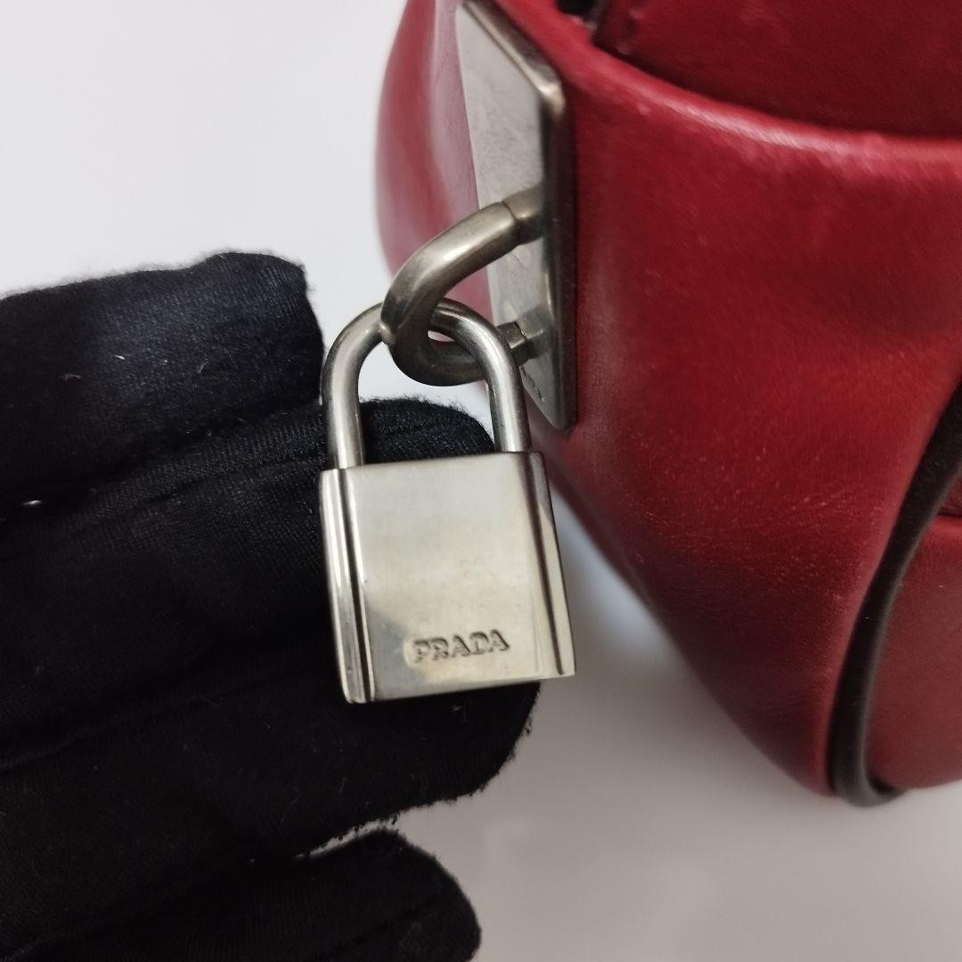PRADA Archive Vintage Mini Bowling Boston Bag Handbag Red Leather from Japan