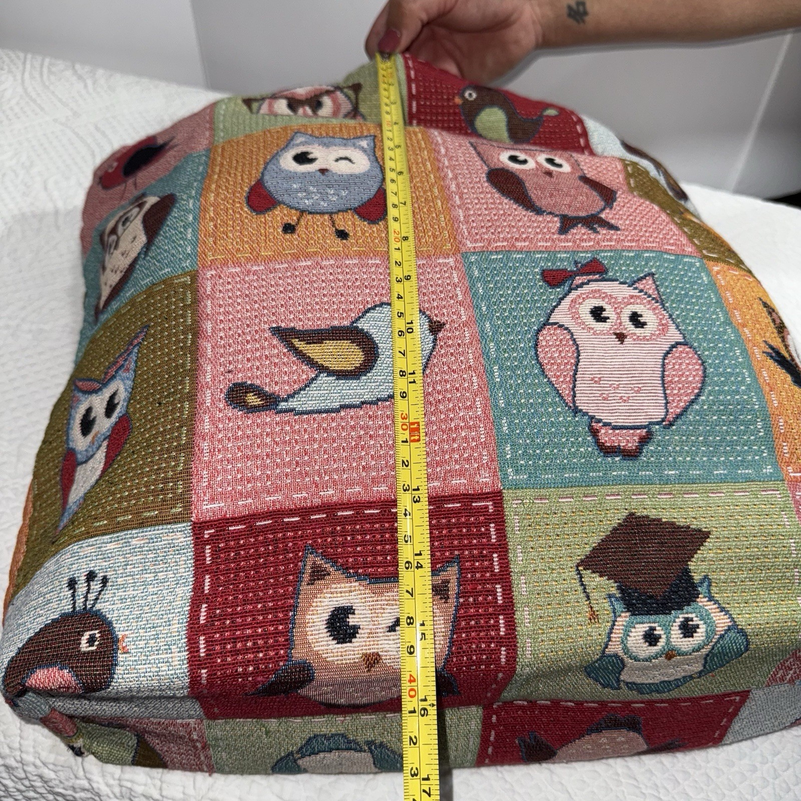 Owl And Birds Large Tote Bag, Patchwork, Stitched Colorful, Eco Friendly.