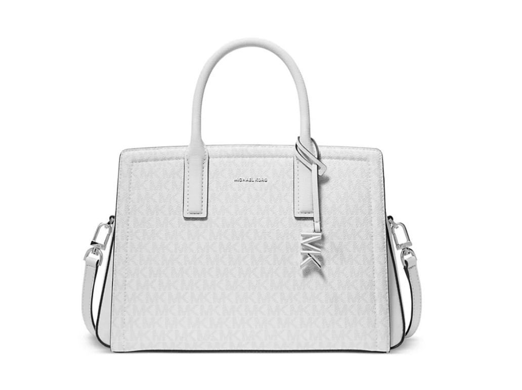 MICHAEL KORS Laila logo coated canvas medium satchel crossbody -White-Defective~