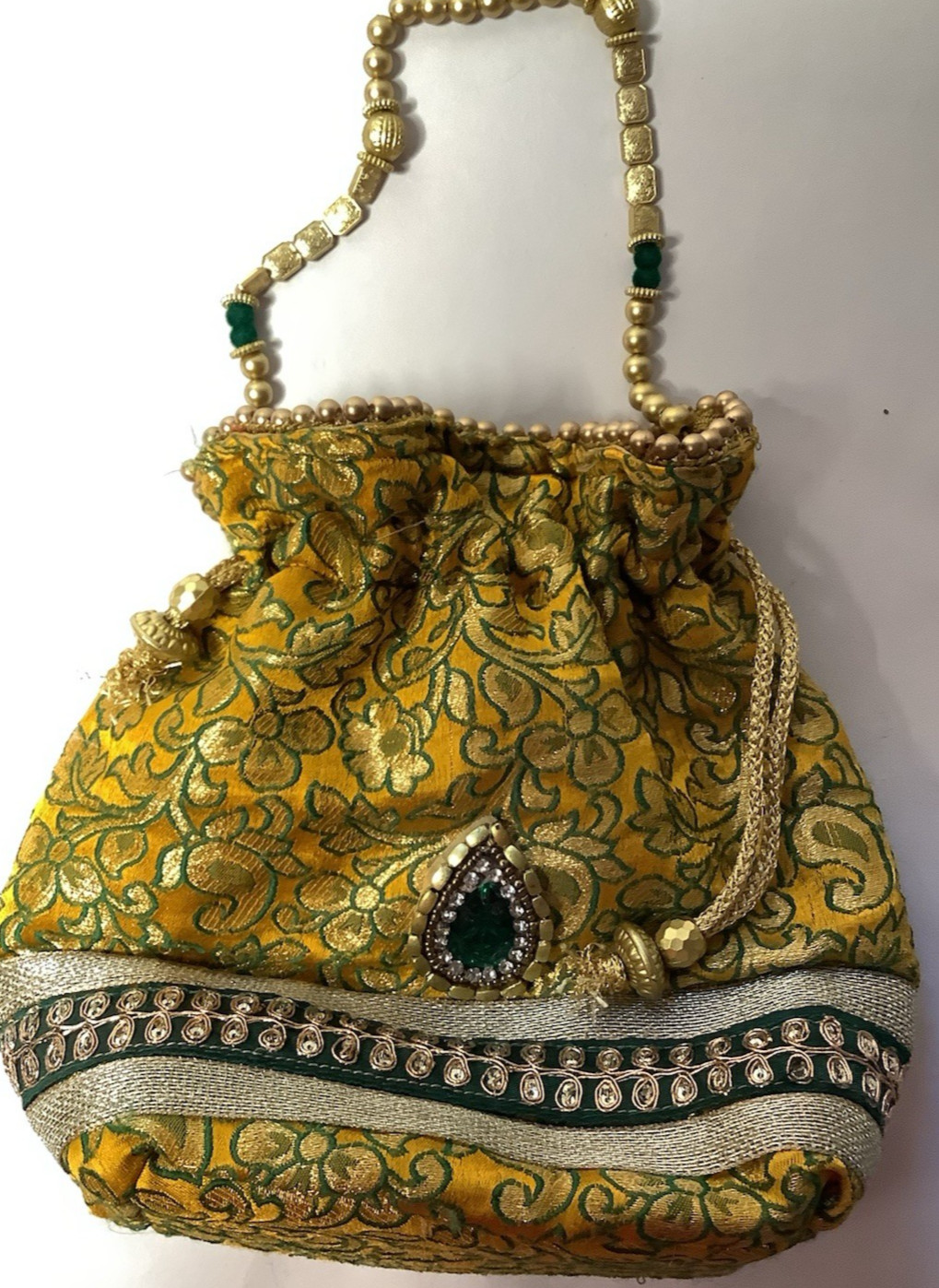Potli Bag Handbag Purse Yellow and Green Colors Possibly Vintage