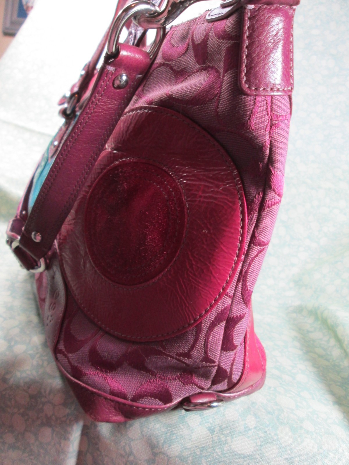 Authentic COACH Patchwork Ashley Satchel Handbag / F15474 / Fuchsia Plum Teal