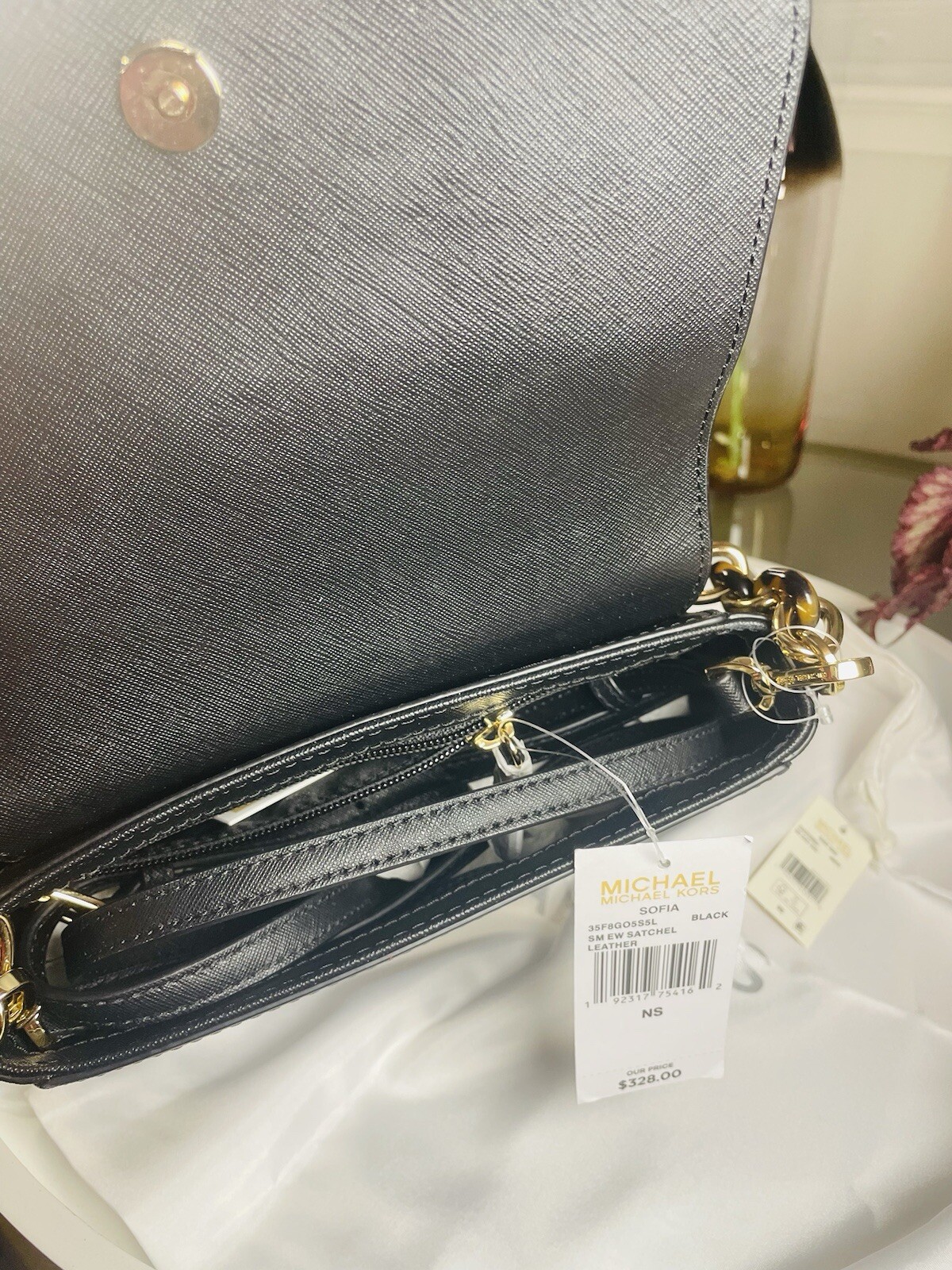 Michael Kors Sofia Small Saffiano leather Satchel Crossbody bag in black