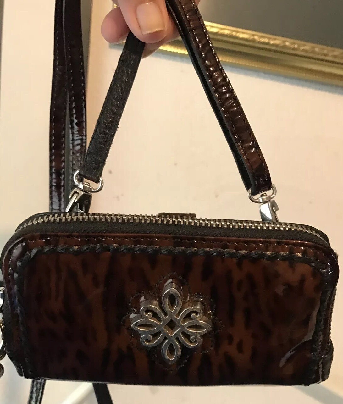 BRIGHTON Brazos Wild TIGER Patent Leather Purse WALLET ORGANIZER Crossbody BaG