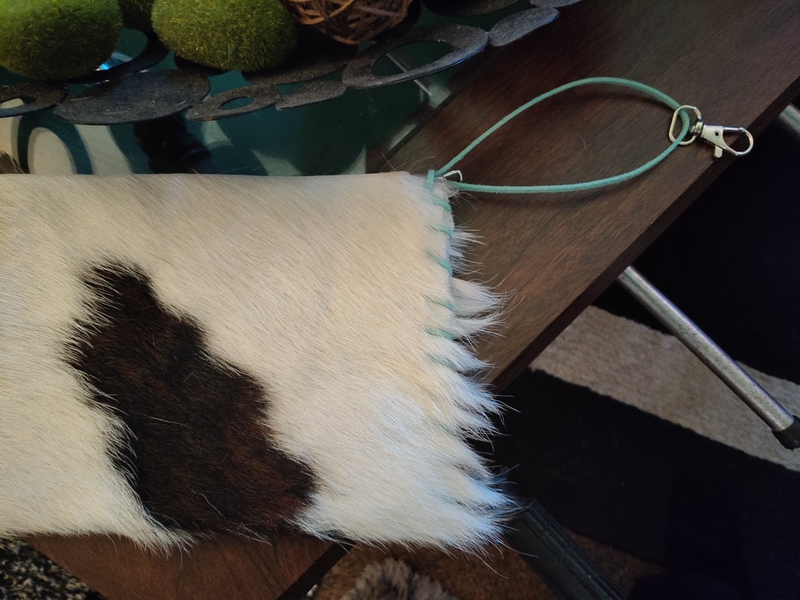 New Artisan Brindle Cowhide Turquoise 5.5″ Wristlet Clutch Handbag 9×6