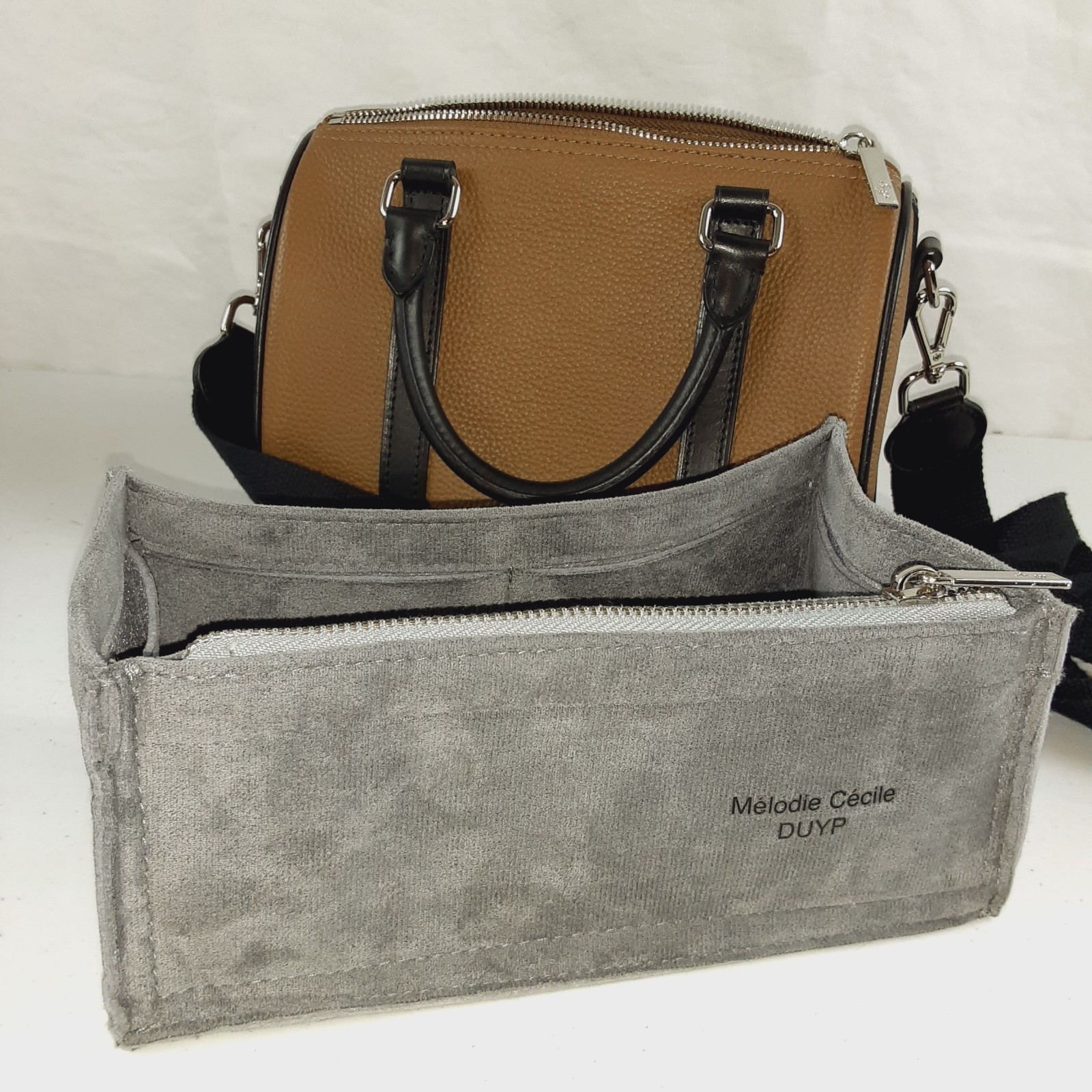 DUYP Melodie Cecile Pebbled Leather Shoulder Bag Brown & Black Satchel W/ Insert