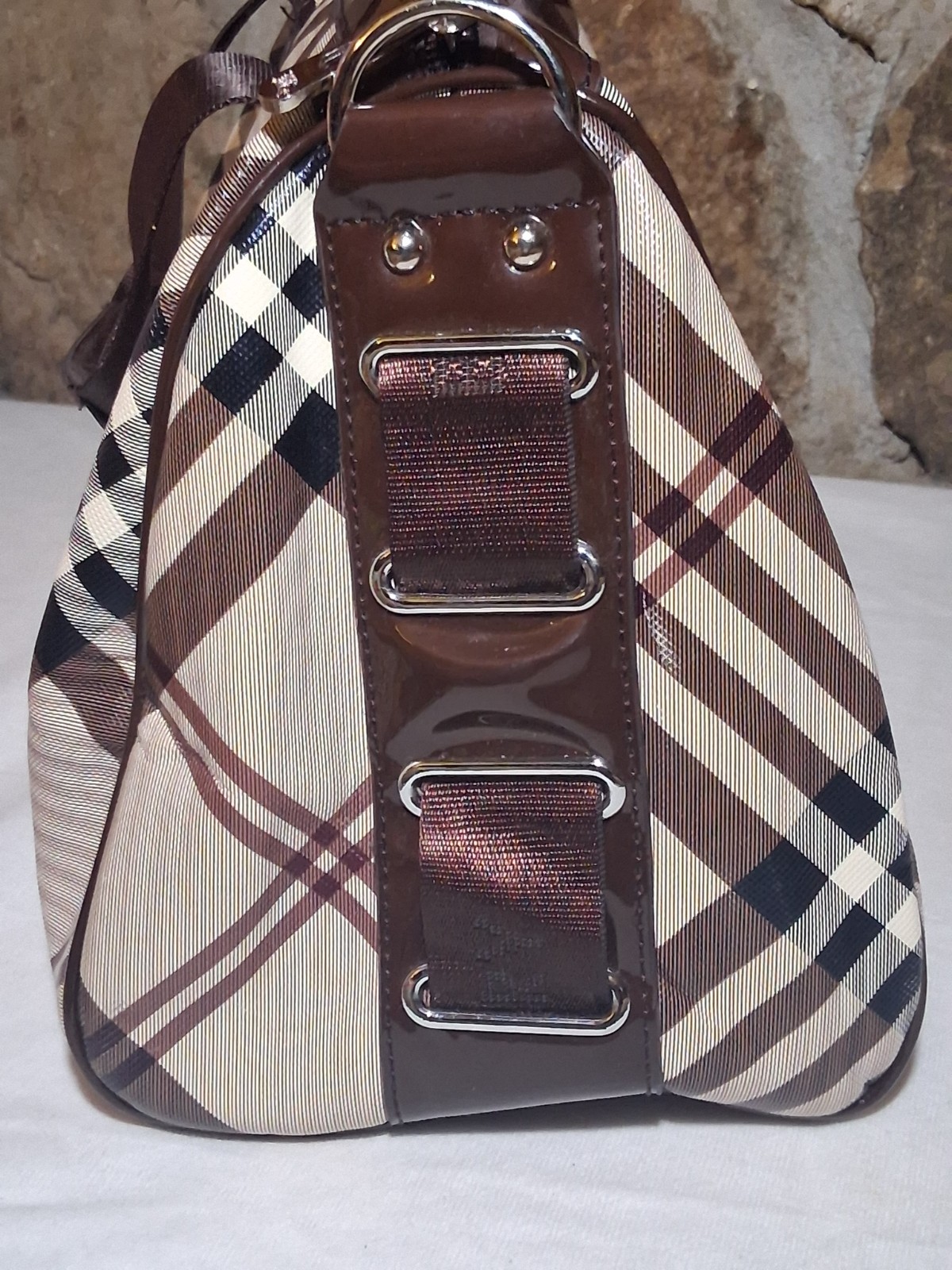 Vintage Burberry Blue Label Nova Check Satchel Bag Purse w/ Zipper Details