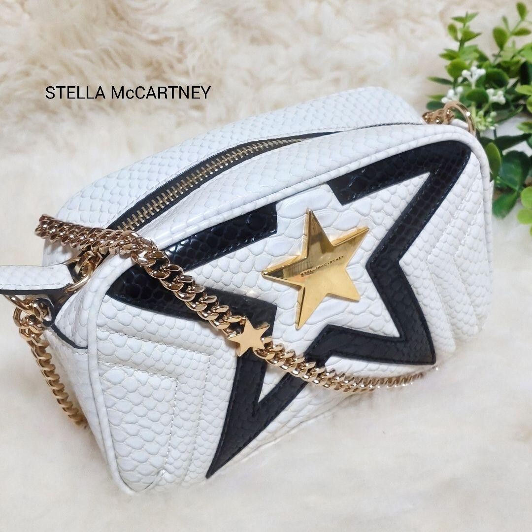 STELLA McCARTNEY Star Chain Shoulder Bag Embossed White 7.6×5.1×2.4 inch Rare