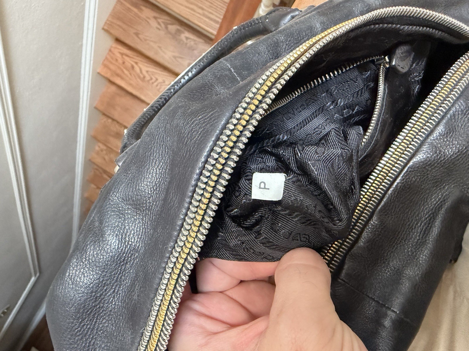 PRADA Black Top Handle Bag Gold Hardware Lock Buckle Accents Zip Closure