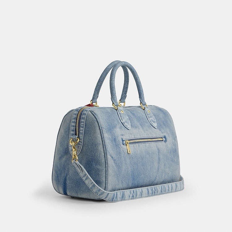 Coach CDY75 Rowan Large Satchel Bag In Loved Denim With Charms Light Indigo NWT