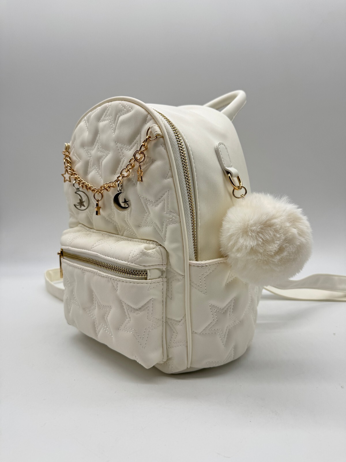 LIKE DREAMS/GROSSI quilted stars and moon small backpack + pom pom -WHITE~