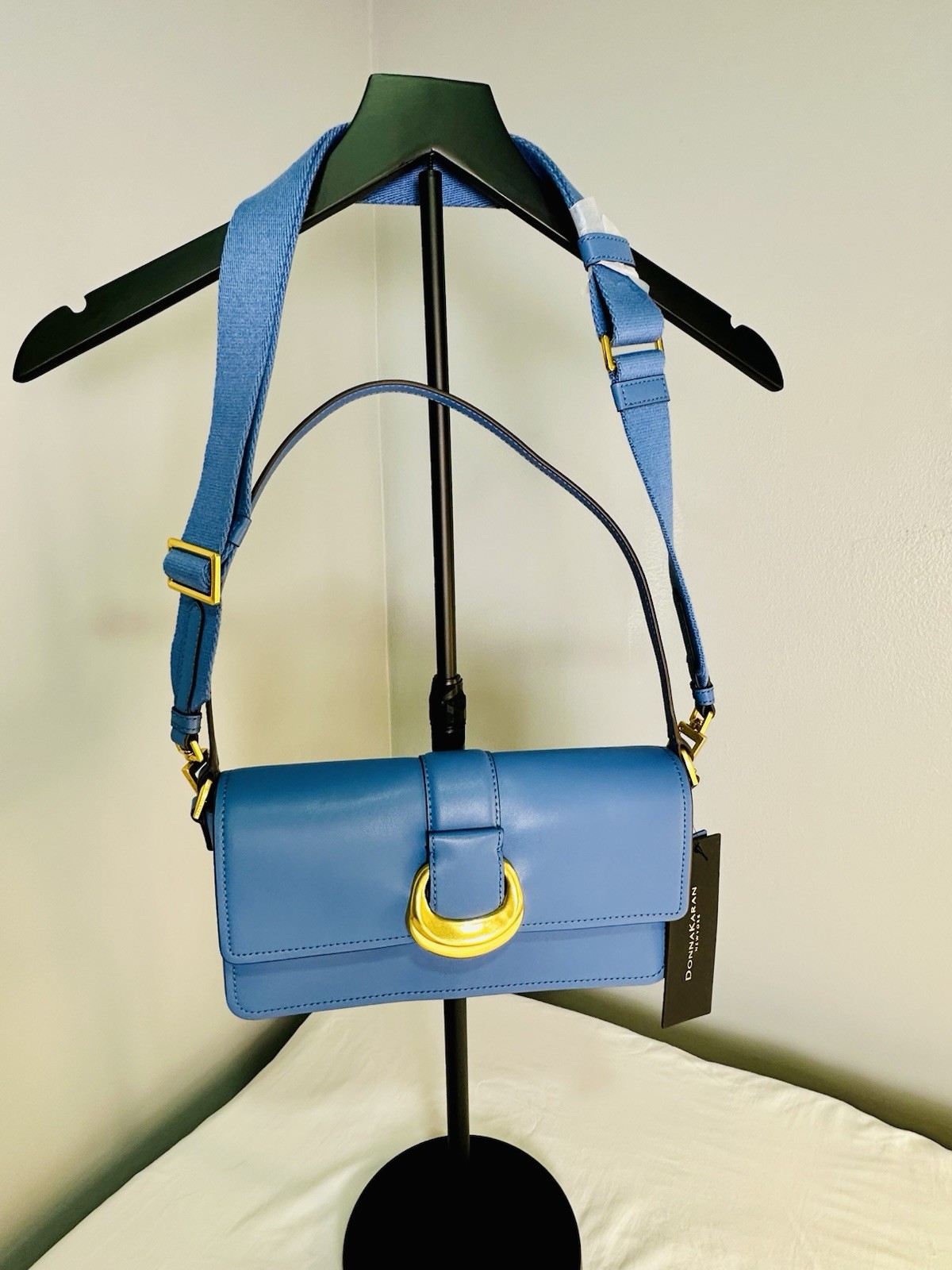 Donna Karan Blue Shoulder Bag Gold Hardware Original Dust Bag MSRP $238