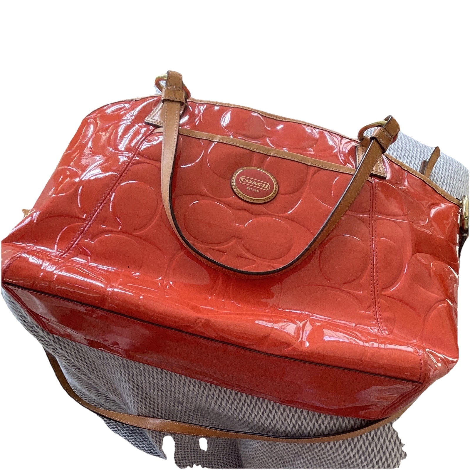 Coach Orange Peyton Embossed Leather Tote