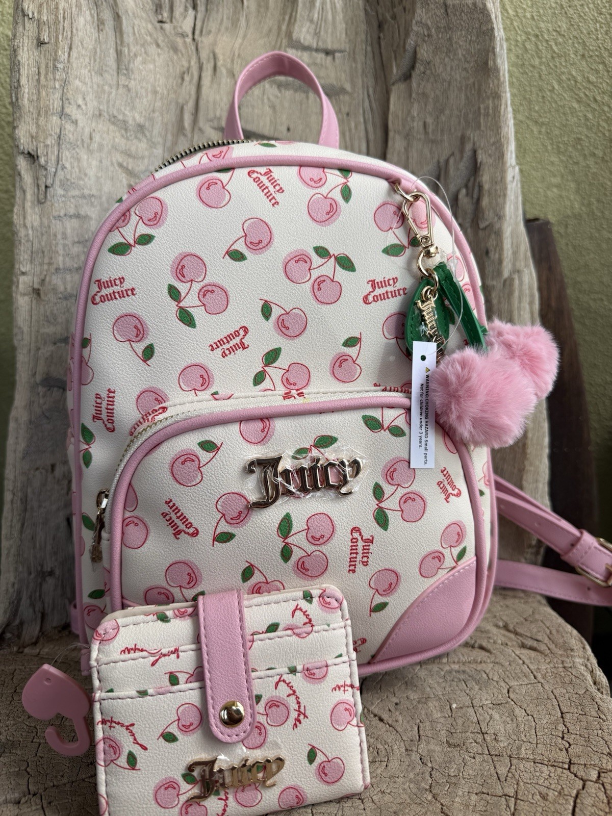Beautiful JUICY COUTURE CHERRY GIRL BACKPACK SOFT WHITE PINK NWT W WALLET 🍒