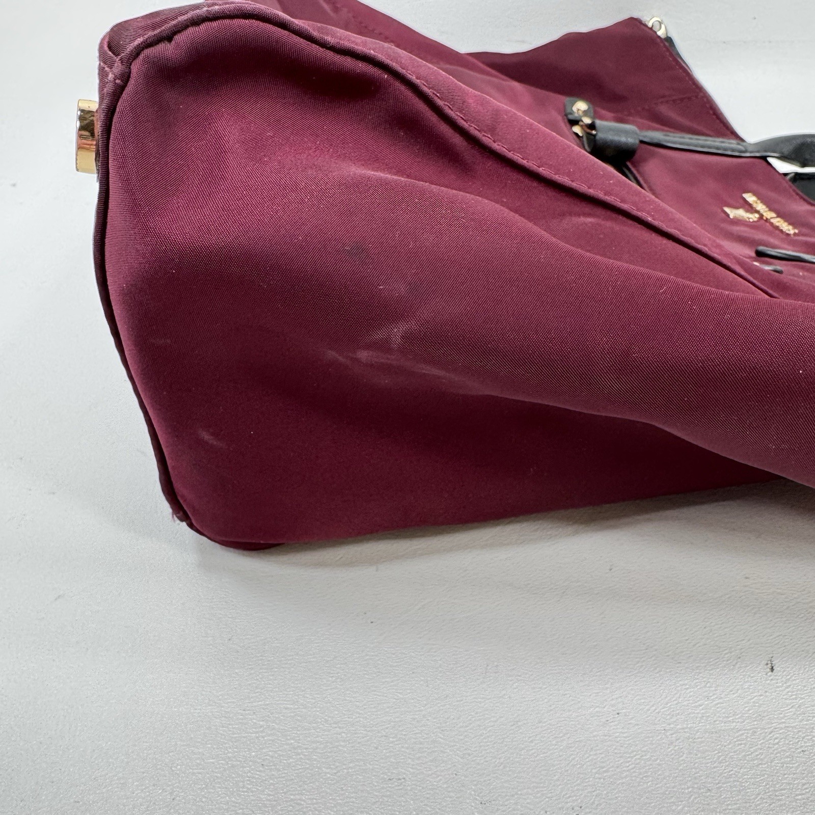Michael Kors Maroon Nylon Kelsey Tote Bag Gold Hardware Zip Top Shoulder Bag