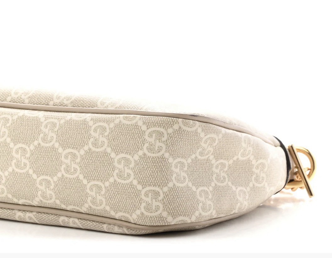 Gucci Ophidia GG Beige Small Crescent Shoulder Bag Zip Web Strap Gold Chain 1of1