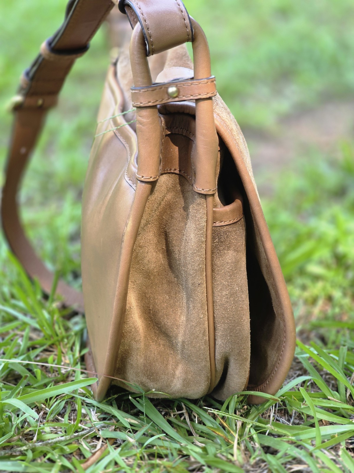 MICHAEL KORS Jamie Medium Saddle Bag Crossbody Brown Suede Gold Hardware