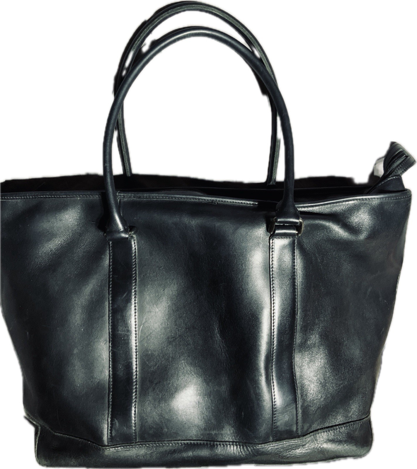L LBean Large Town & Field Leather Tote Animal Print Lining 19” Wide Top