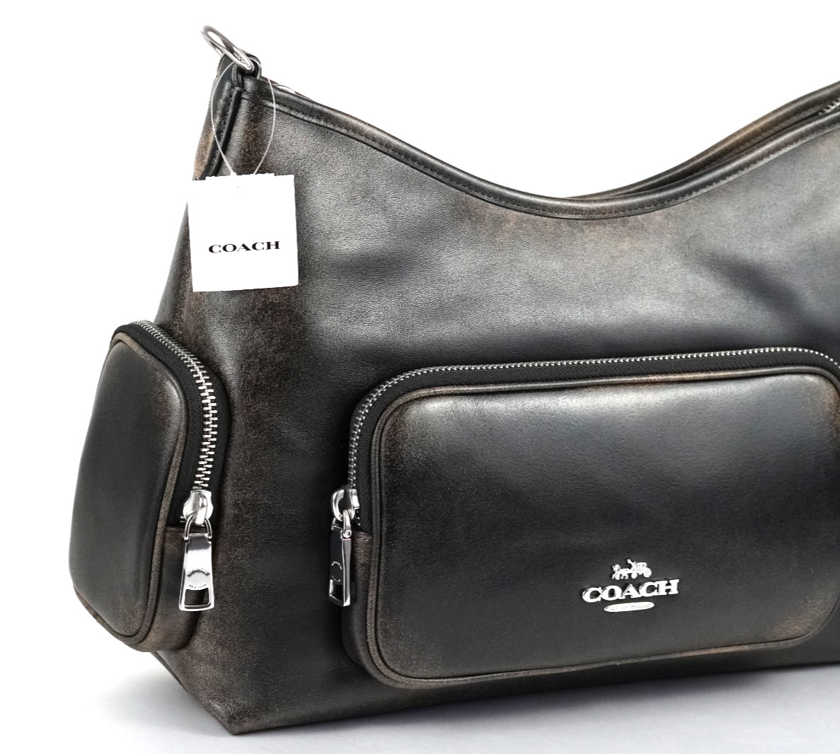 COACH Laurel Shoulder Bag with Pockets in Loved Leather CES84 SVPMZ Black Brown