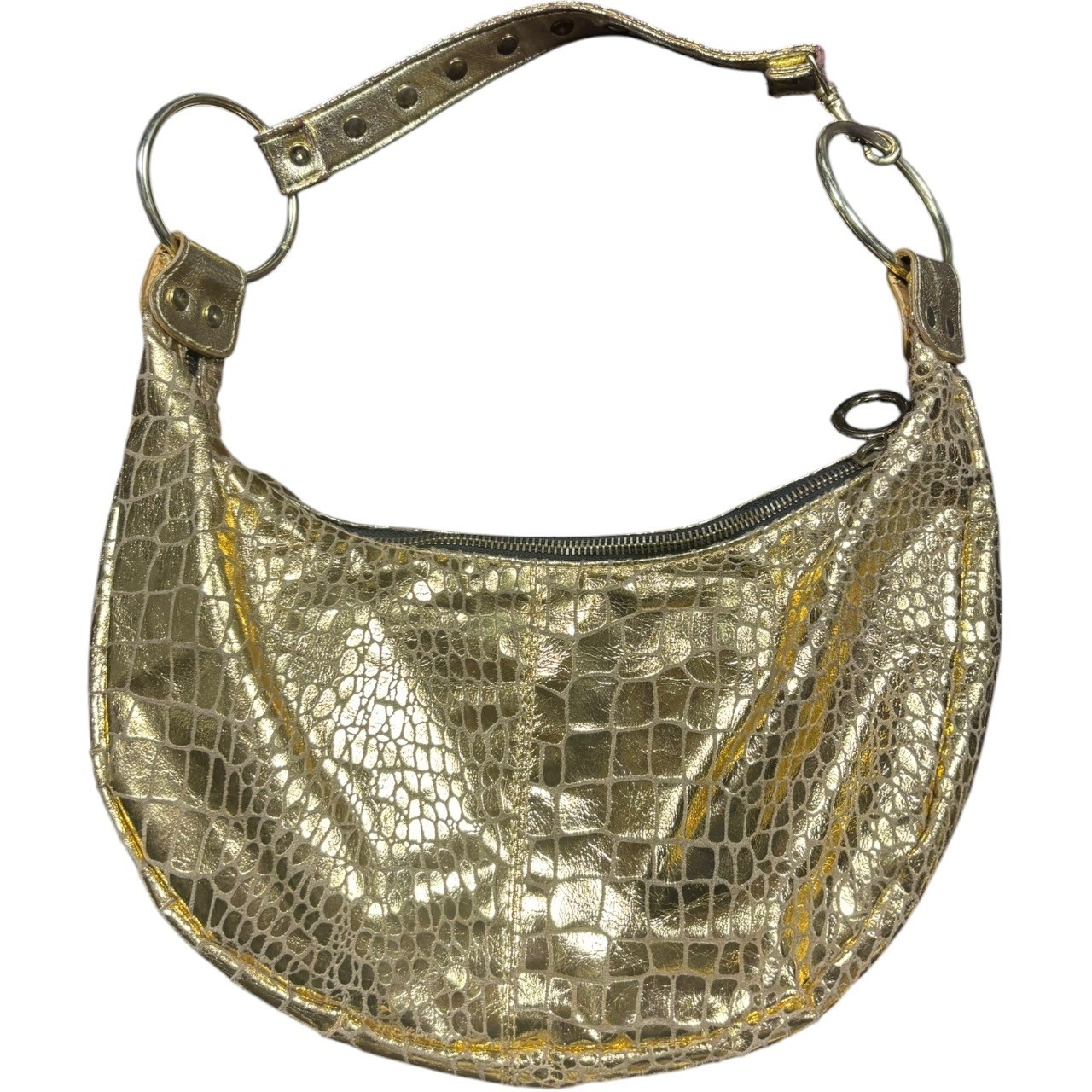 Gold Metallic Croc Embossed Vintage Y2K Hobo Shoulder Bag