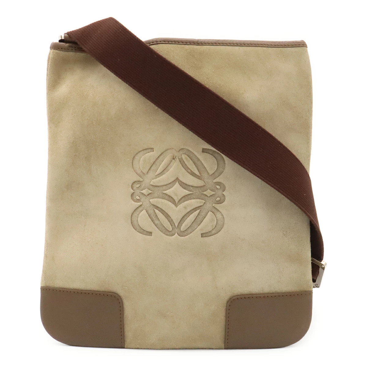 Loewe Anagram Shoulder Bag Logo Leather Brown Beige Unisex #BLB3352