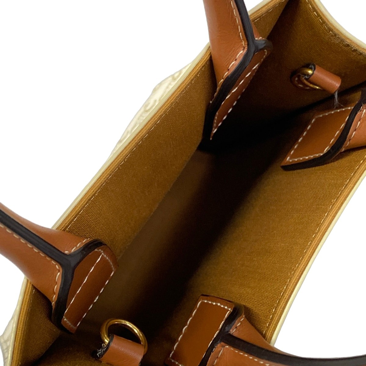 CELINE Mini Vertical Cabas Brown Cream Triomphe Canvas Calf Skin Tote Bag