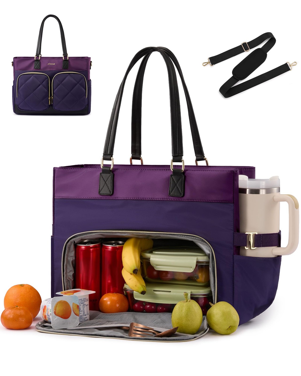 LOVEVOOK Lunch Tote Bag for Women, 15.6 Inch Laptop Tote with Insulated Lunch Co