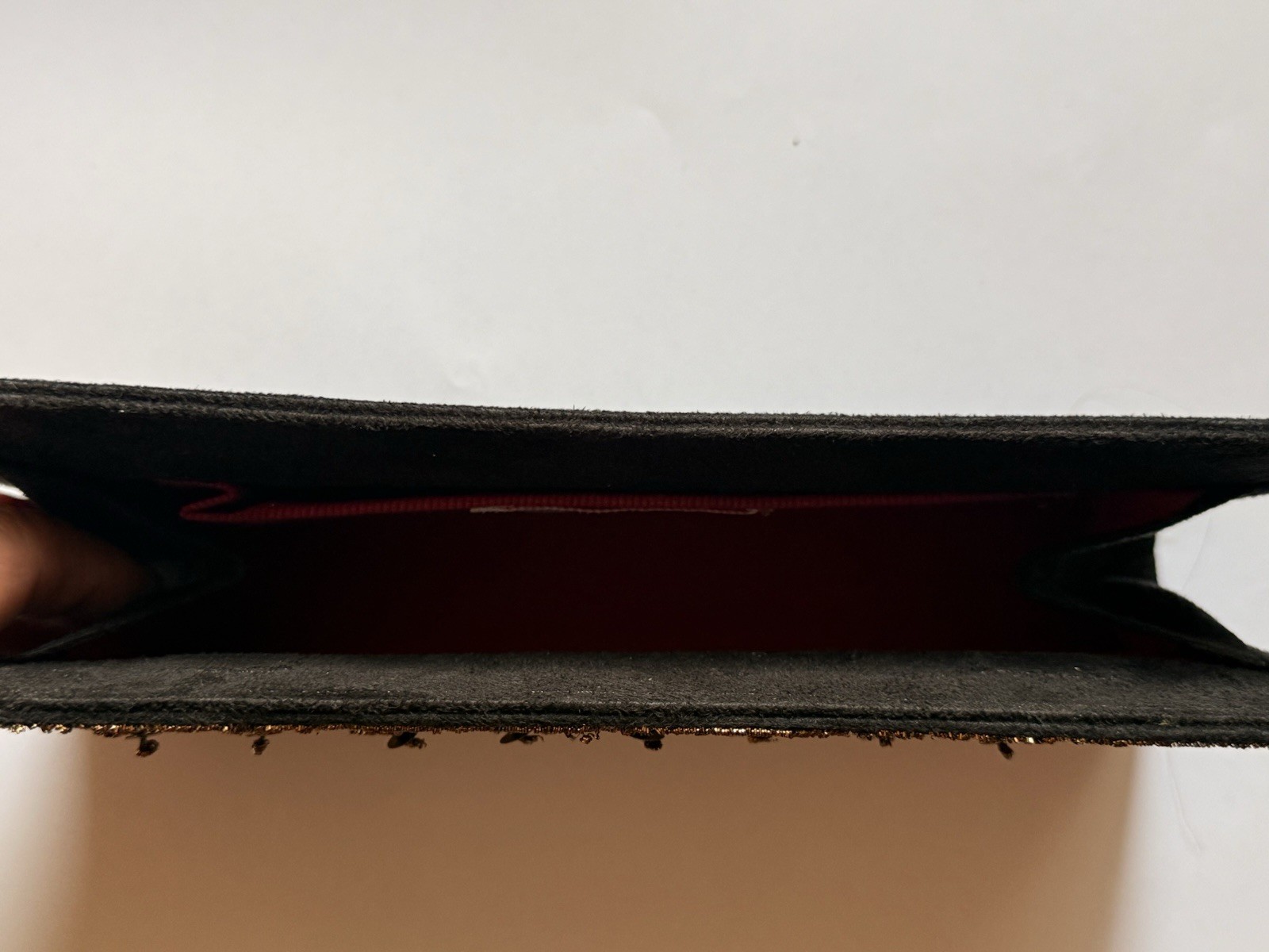 Lotus London Beaded Black Microsuede Clutch w/Snap Magnetic Closure