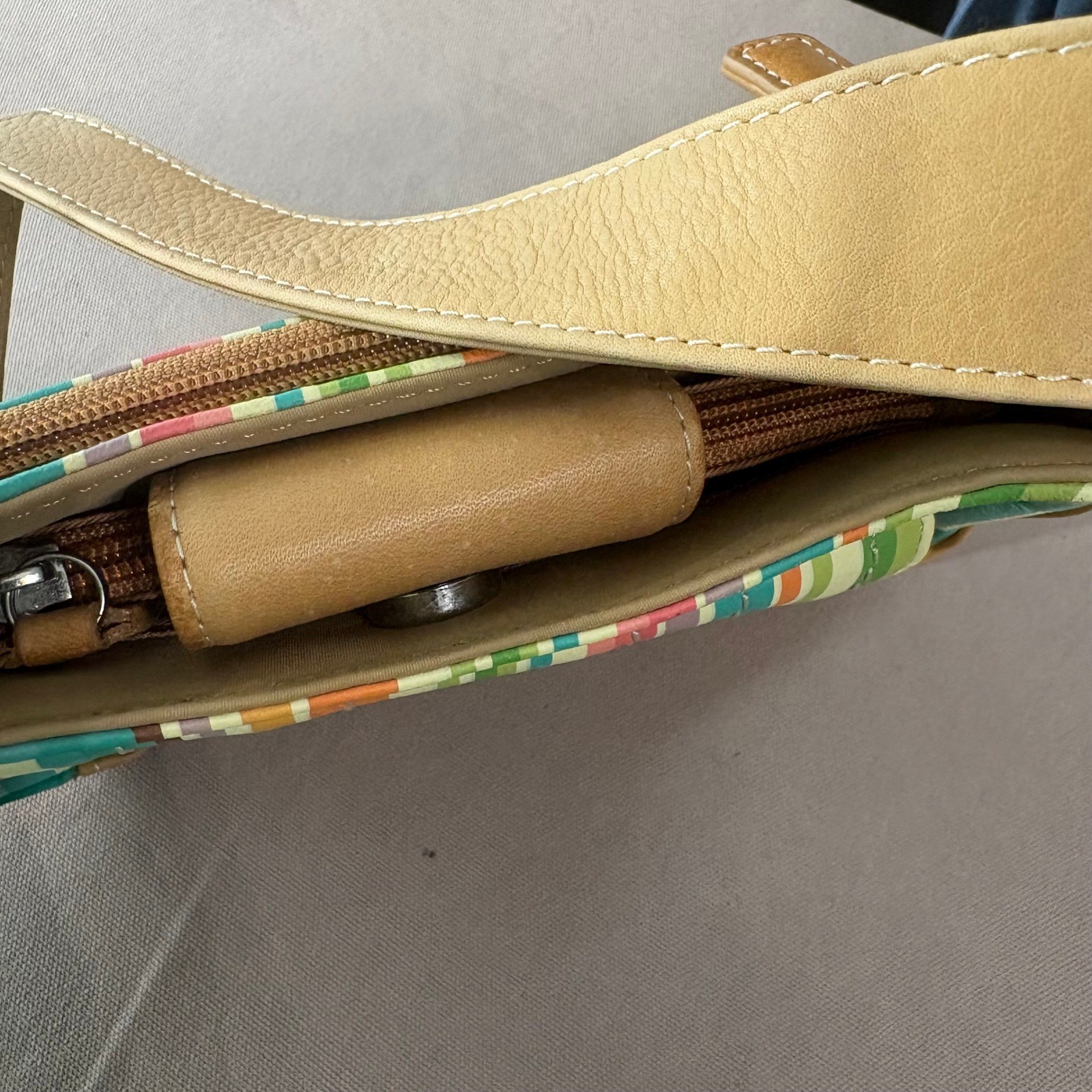Fossil Shoulder Bag Womens Small Multi Color Striped Leather Hobo Boho Y2K