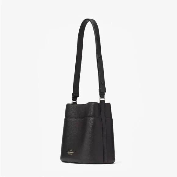 Kate Spade Women’s Leila Black Pebbled Leather Bucket Bag Shoulder Crossbody Bag