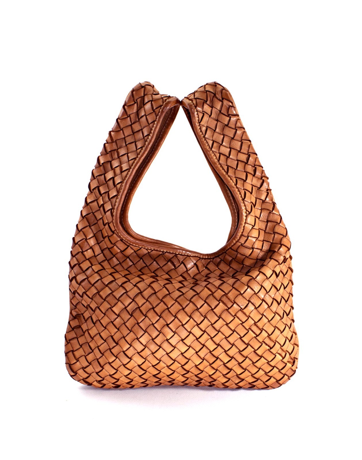 ITALIAN GENUINE HAND WOVEN VINTAGE-WASHED LEATHER WRISTLET BAG – MADE IN ITALY