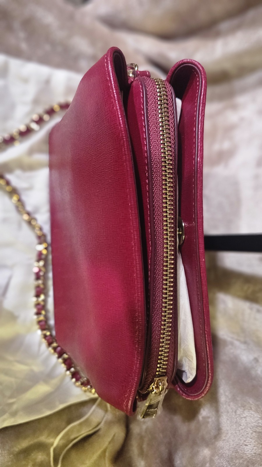 Furla Burgundy And Leather Small Crossbody Purse NWOT Has Dust Bag