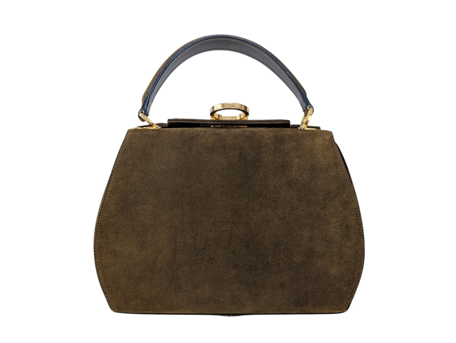 Salvatore Ferragamo Gancini Shoulder Hand Bag Purse Suede Khaki