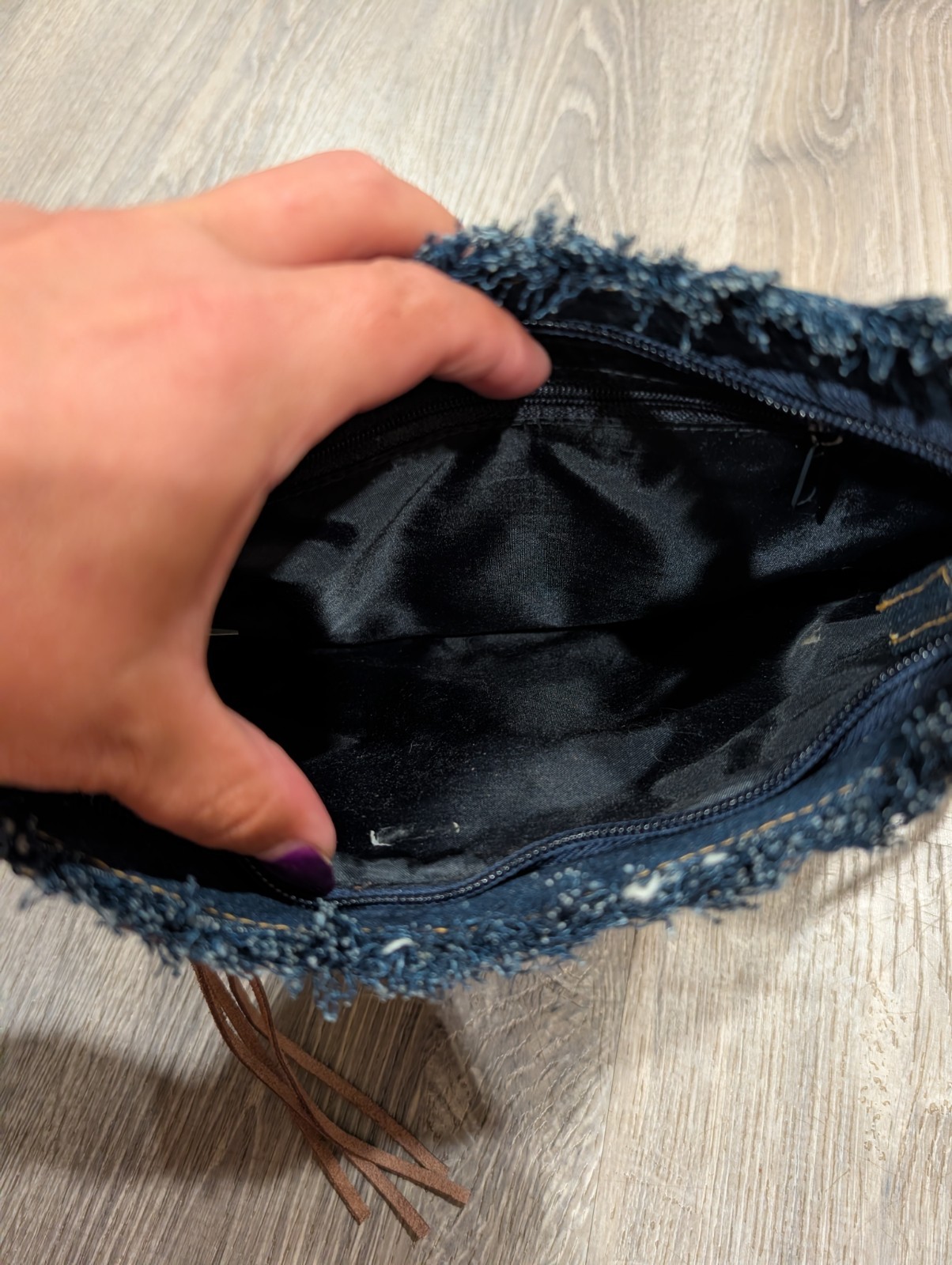 Vintage Y2K distressed denim shoulder hobo bag blue