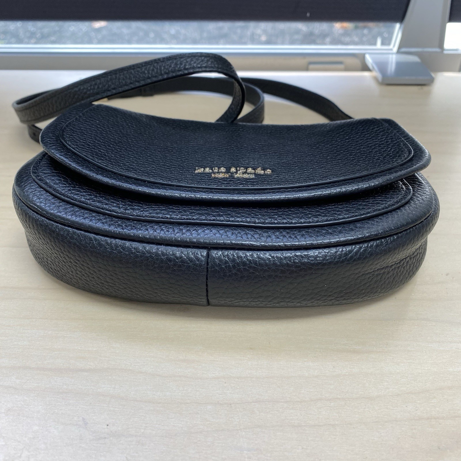Kate Spade Roulette Medium SaddleBag Crossbody Pebbled w/Microsuede Lining Black