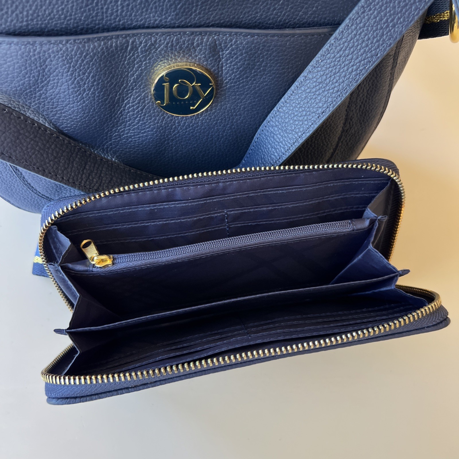 JOY Chic Leather Crossbody Shoulder Bag Navy Blue And Matching Wallet