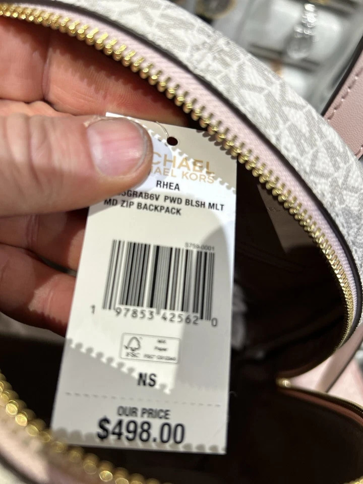 Michael Kors Rhea Medium Backpack Women PVC Bag + Bifold Wallet Set Powder Blush