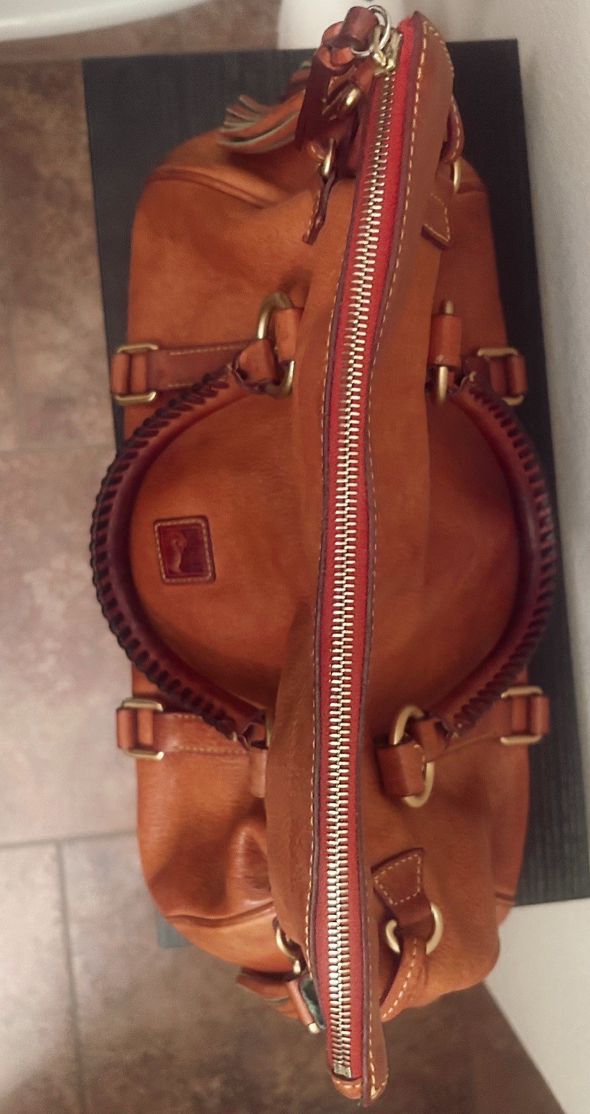 Dooney & Bourke Brown Satchel Top Handle Zip Tassel Gold HW Detachable Strap