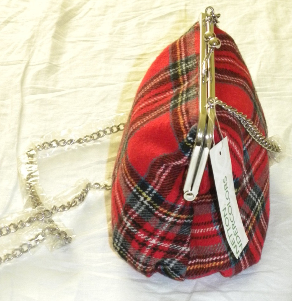 UNITED COLORS OF BENETTON Plaid Purse With Silver Chain Strap NEW