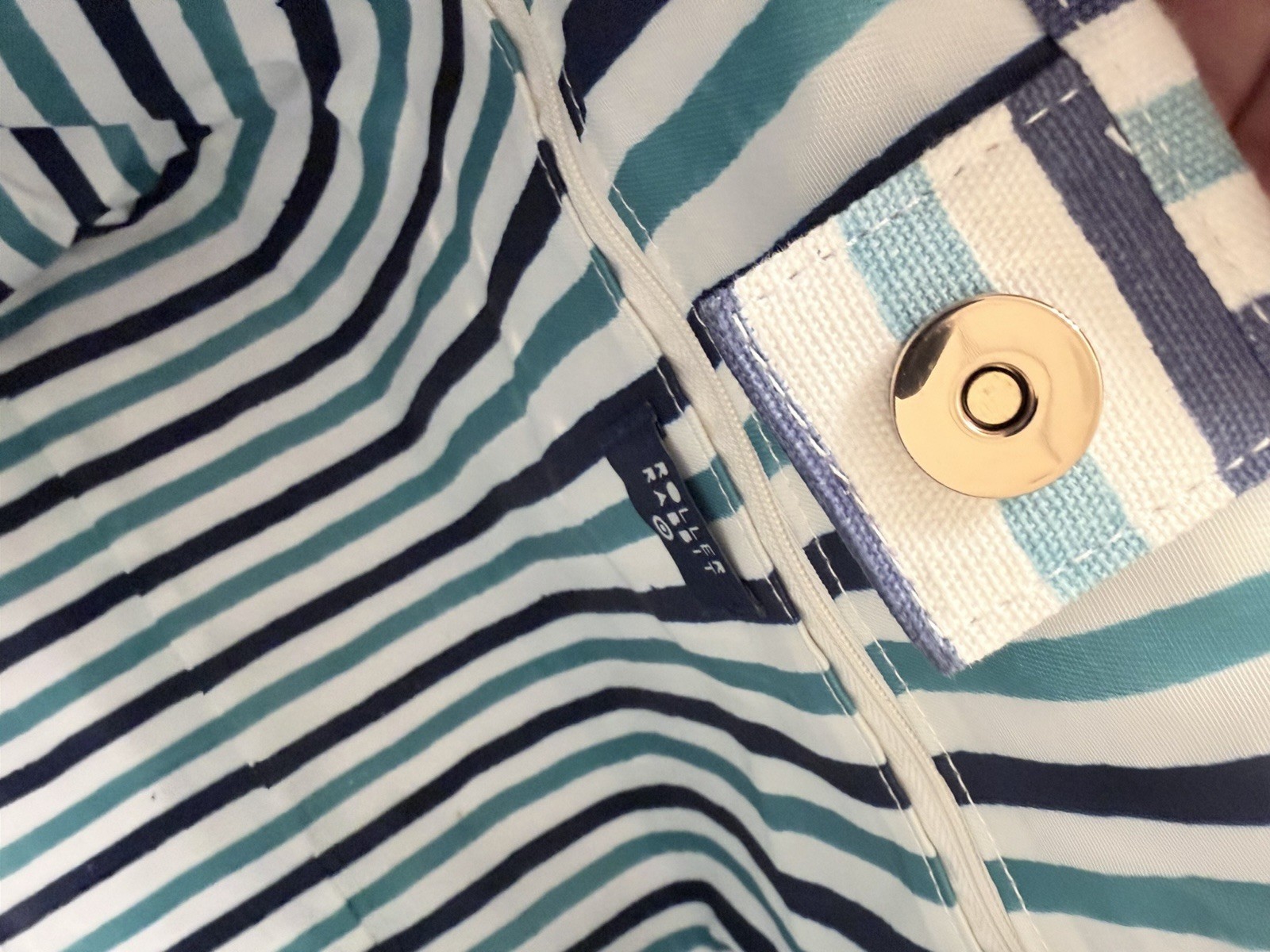Roller Rabbit Large Turquoise Tote Quilted Striped Lined Magnetic, Strap