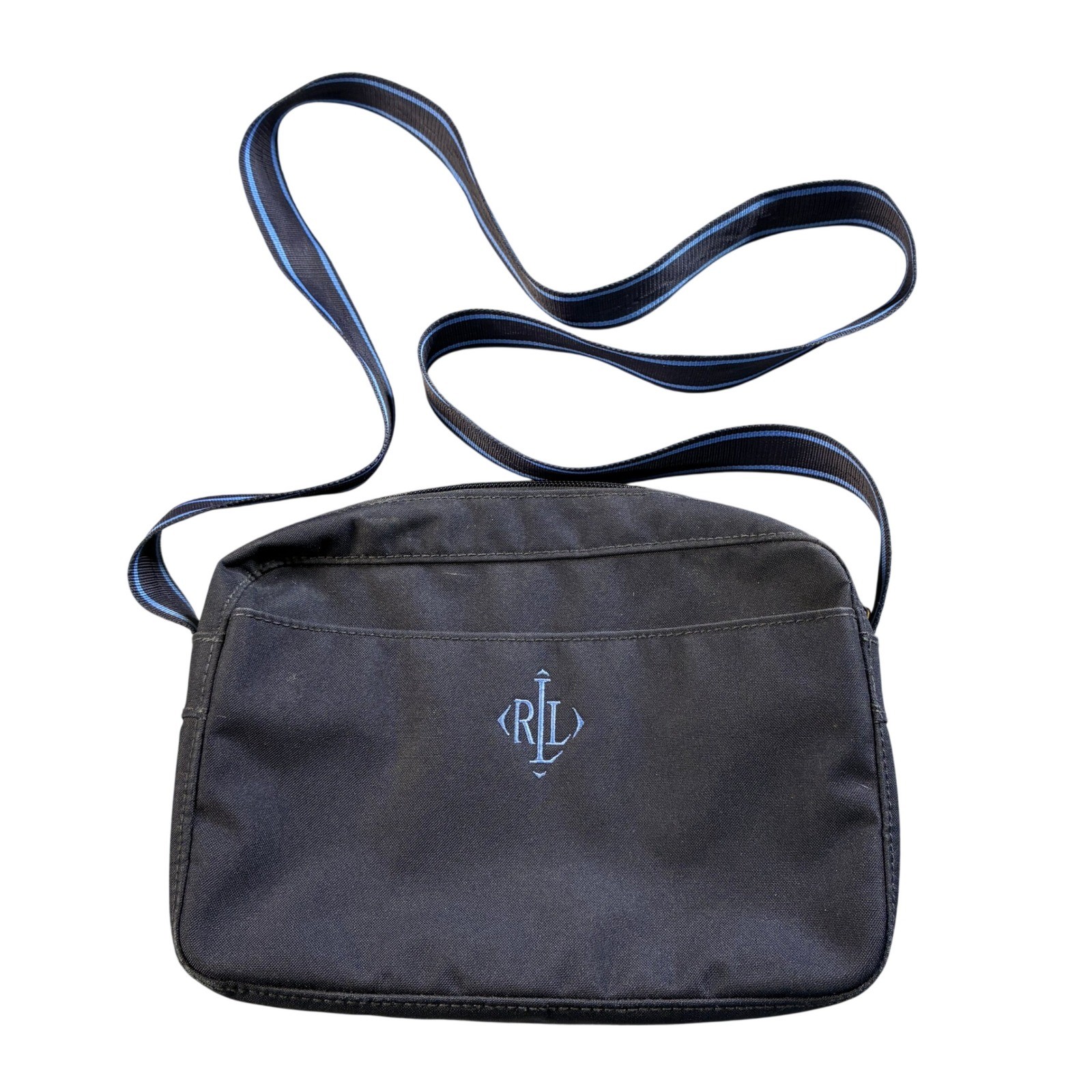Vtg Lauren Ralph Lauren Blue Canvas Crossbody Bag Blue Embroidered Messenger
